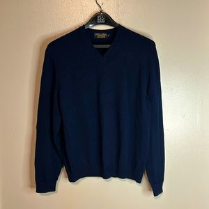 Brooks Brother NWOT  100% Cotton V Neck Navy Blue Sweater size large